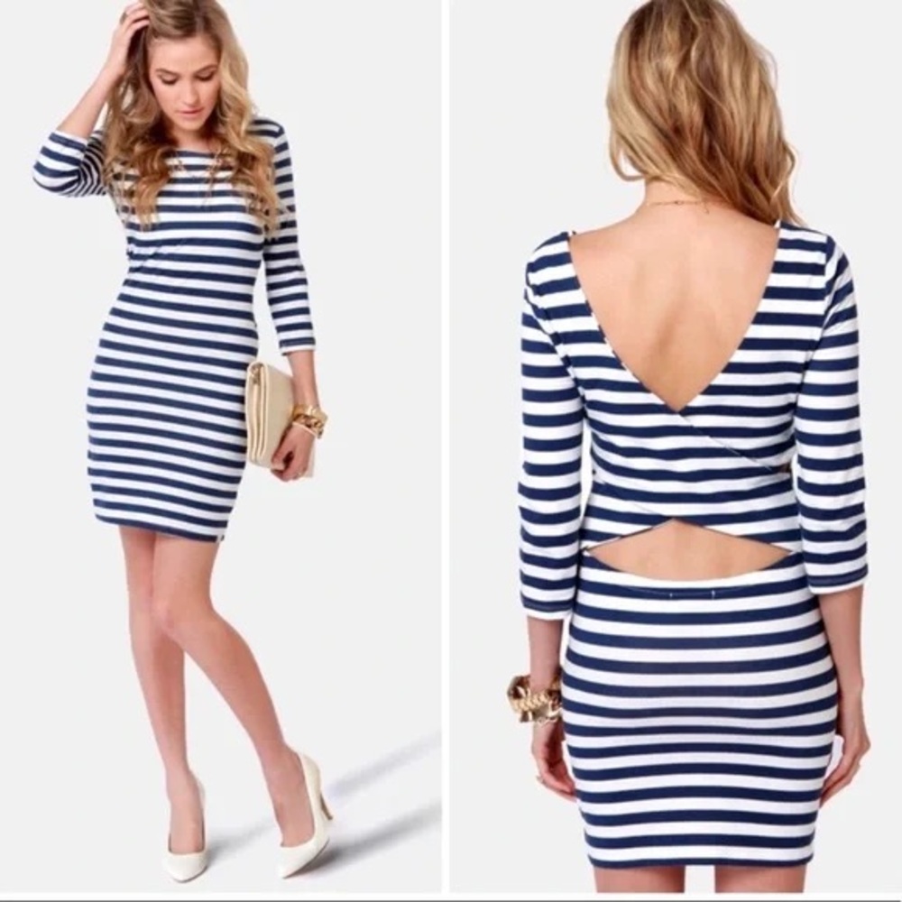 Billabong Navy and White Striped Backless Dress